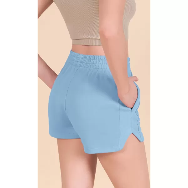 imageODODOS Womens Sweat Shorts Cotton French Terry Curved Hem Workout Casual Relaxed Lounge Shorts with PocketsAir Blue