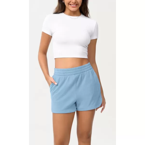 imageODODOS Womens Sweat Shorts Cotton French Terry Curved Hem Workout Casual Relaxed Lounge Shorts with PocketsAir Blue