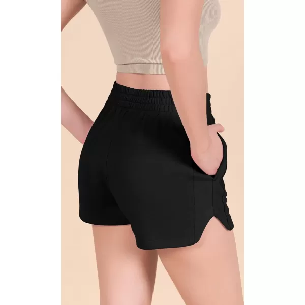 imageODODOS Womens Sweat Shorts Cotton French Terry Curved Hem Workout Casual Relaxed Lounge Shorts with PocketsBlack