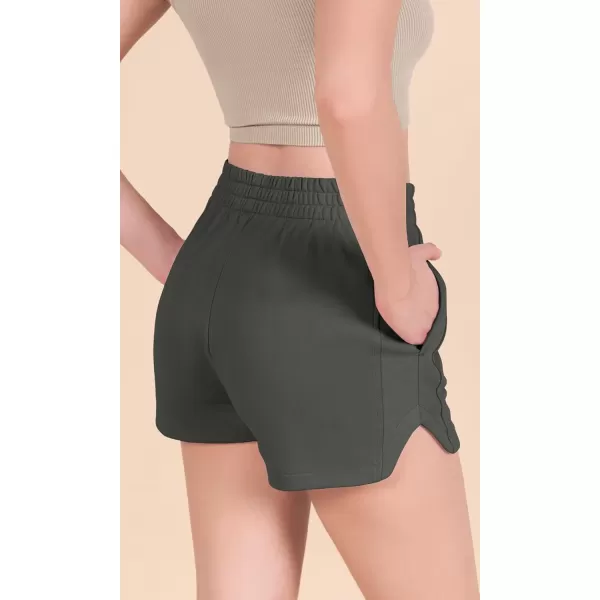 imageODODOS Womens Sweat Shorts Cotton French Terry Curved Hem Workout Casual Relaxed Lounge Shorts with PocketsCharcoal