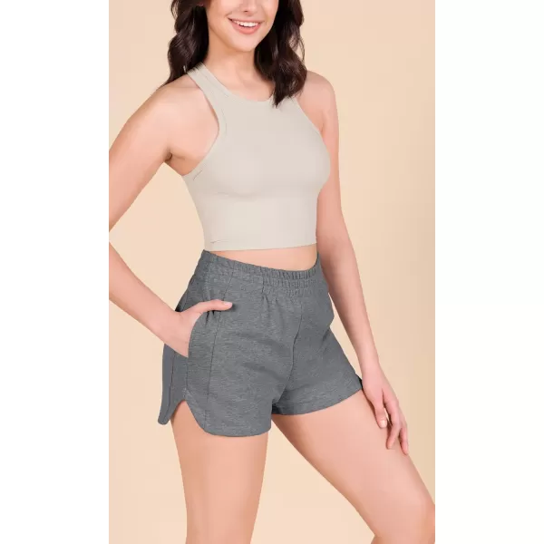 imageODODOS Womens Sweat Shorts Cotton French Terry Curved Hem Workout Casual Relaxed Lounge Shorts with PocketsCharcoal Heather