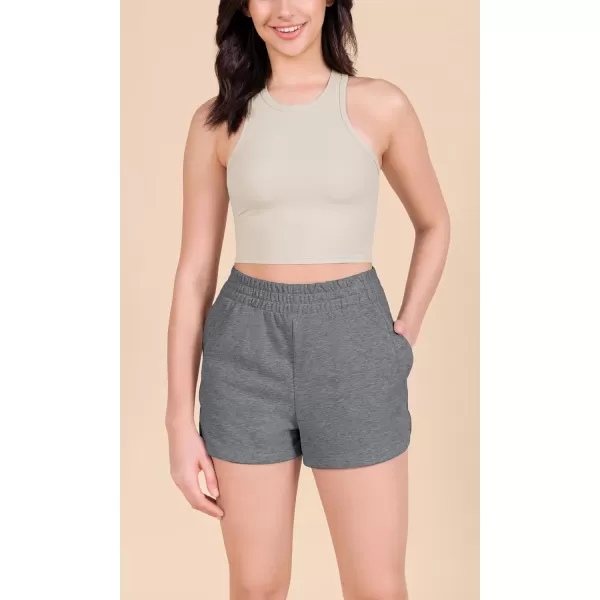 imageODODOS Womens Sweat Shorts Cotton French Terry Curved Hem Workout Casual Relaxed Lounge Shorts with PocketsCharcoal Heather