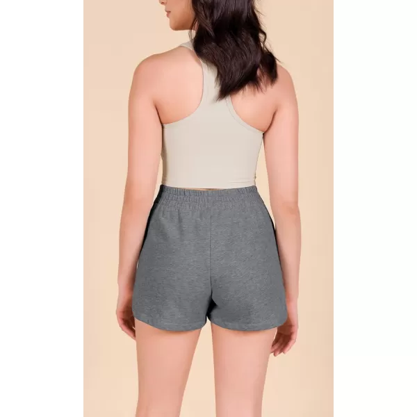 imageODODOS Womens Sweat Shorts Cotton French Terry Curved Hem Workout Casual Relaxed Lounge Shorts with PocketsCharcoal Heather