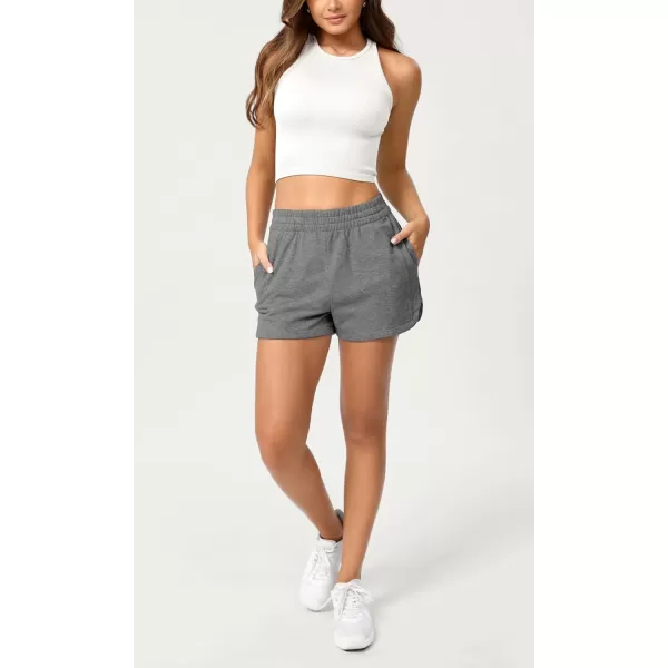 imageODODOS Womens Sweat Shorts Cotton French Terry Curved Hem Workout Casual Relaxed Lounge Shorts with PocketsCharcoal Heather