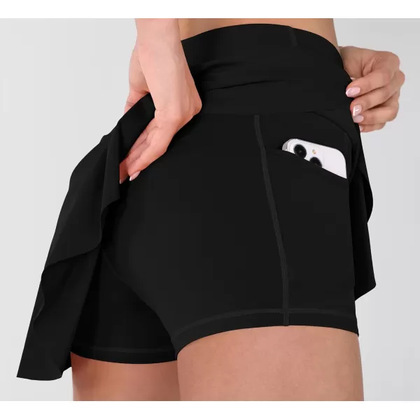 imageODODOS Womens Tennis Skirts with Pockets Crossover High Waist Builtin Shorts Athletic Golf SkortsBlack