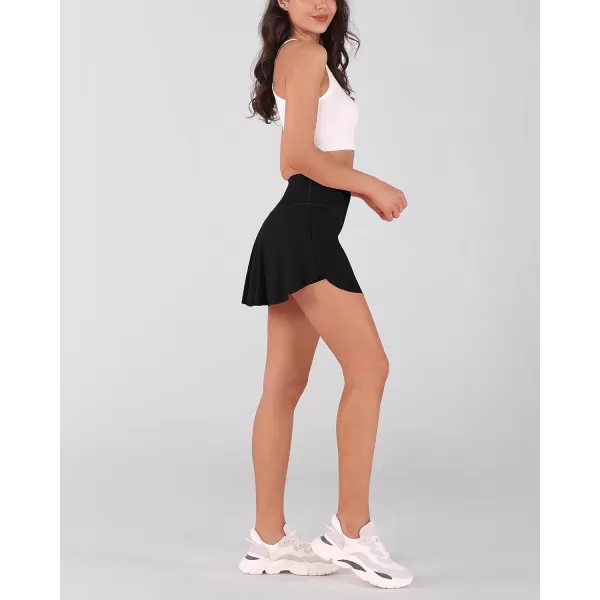 imageODODOS Womens Tennis Skirts with Pockets Crossover High Waist Builtin Shorts Athletic Golf SkortsBlack