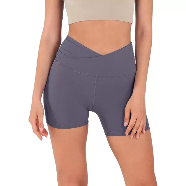 imageODODOS Crossover Yoga Shorts for Women 5quot Inseam High Waist Athletic Workout Running Biker ShortsGrayish Violet