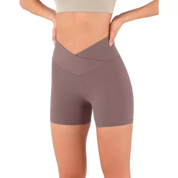 imageODODOS Crossover Yoga Shorts for Women 5quot Inseam High Waist Athletic Workout Running Biker ShortsPurple Taupe