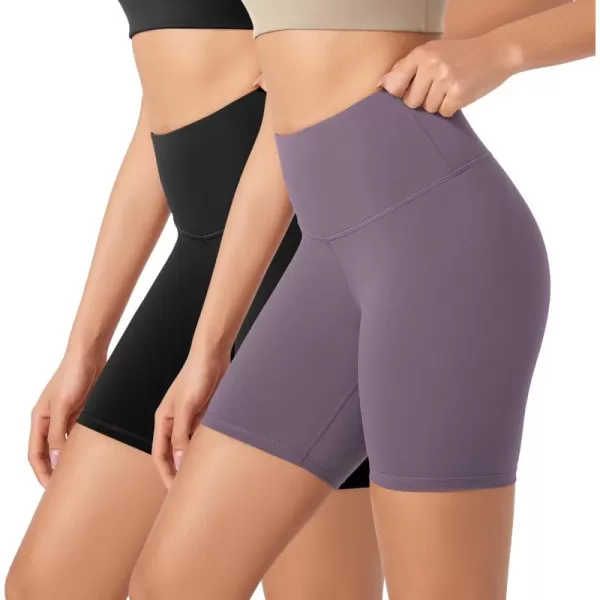 imageODODOS ODLEX 2Pack High Waist Workout Shorts for Women Tummy Control Workout Gym Athletic Biker Shorts6quot  8quot InseamBlackash Violet