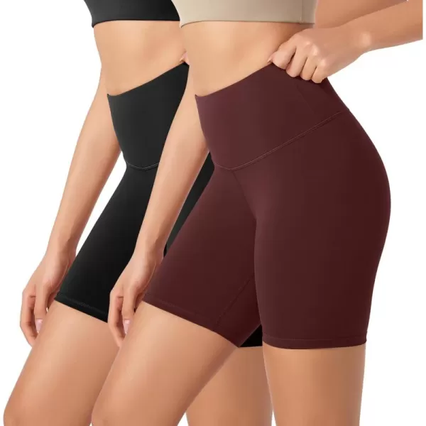 imageODODOS ODLEX 2Pack High Waist Workout Shorts for Women Tummy Control Workout Gym Athletic Biker Shorts6quot  8quot InseamBlackburgundy