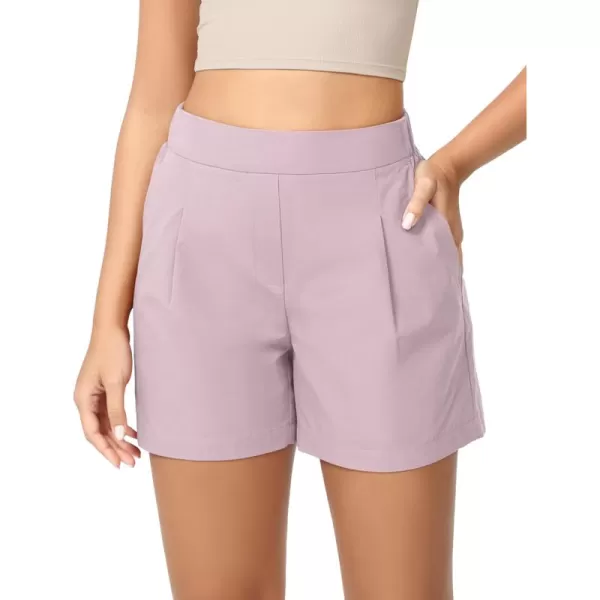 imageODODOS Relaxed Trouser Shorts with Pockets for Women Cotton Woven Elastic High Waist Casual ShortsLavender