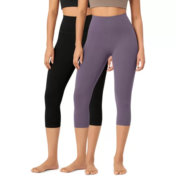 imageODODOS ODCLOUD 2Pack Buttery Soft Lounge Yoga Capris for Women 14quot  19quot  21quot High Waist Capri LeggingsBlackash Violet