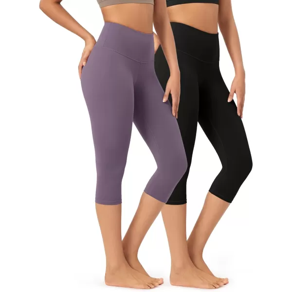 imageODODOS ODCLOUD 2Pack Buttery Soft Lounge Yoga Capris for Women 14quot  19quot  21quot High Waist Capri LeggingsBlackash Violet