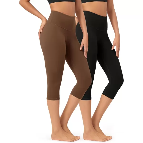 imageODODOS ODCLOUD 2Pack Buttery Soft Lounge Yoga Capris for Women 14quot  19quot  21quot High Waist Capri LeggingsBlackbrunette