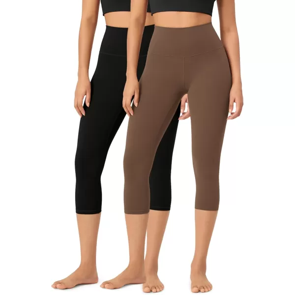 imageODODOS ODCLOUD 2Pack Buttery Soft Lounge Yoga Capris for Women 14quot  19quot  21quot High Waist Capri LeggingsBlackbrunette