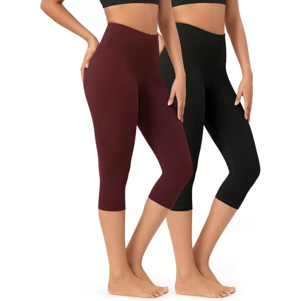 imageODODOS ODCLOUD 2Pack Buttery Soft Lounge Yoga Capris for Women 14quot  19quot  21quot High Waist Capri LeggingsBlackburgundy