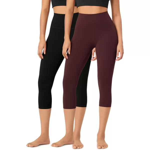 imageODODOS ODCLOUD 2Pack Buttery Soft Lounge Yoga Capris for Women 14quot  19quot  21quot High Waist Capri LeggingsBlackburgundy