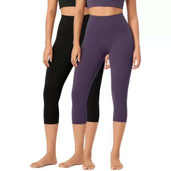 imageODODOS ODCLOUD 2Pack Buttery Soft Lounge Yoga Capris for Women 14quot  19quot  21quot High Waist Capri LeggingsBlackdark Purple