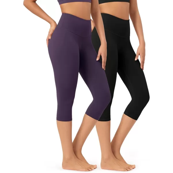 imageODODOS ODCLOUD 2Pack Buttery Soft Lounge Yoga Capris for Women 14quot  19quot  21quot High Waist Capri LeggingsBlackdark Purple