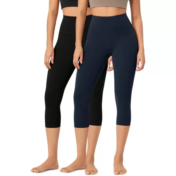 imageODODOS ODCLOUD 2Pack Buttery Soft Lounge Yoga Capris for Women 14quot  19quot  21quot High Waist Capri LeggingsBlackdeep Navy