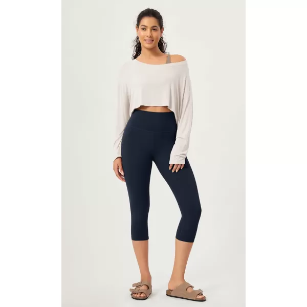 imageODODOS ODCLOUD 2Pack Buttery Soft Lounge Yoga Capris for Women 14quot  19quot  21quot High Waist Capri LeggingsBlackdeep Navy