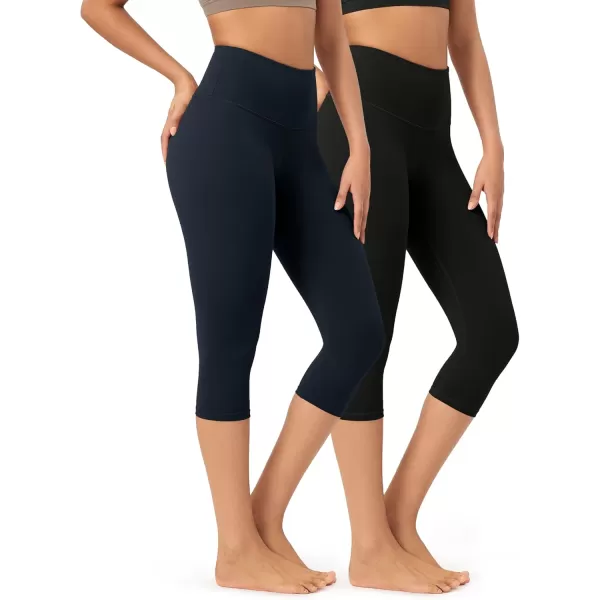 imageODODOS ODCLOUD 2Pack Buttery Soft Lounge Yoga Capris for Women 14quot  19quot  21quot High Waist Capri LeggingsBlackdeep Navy