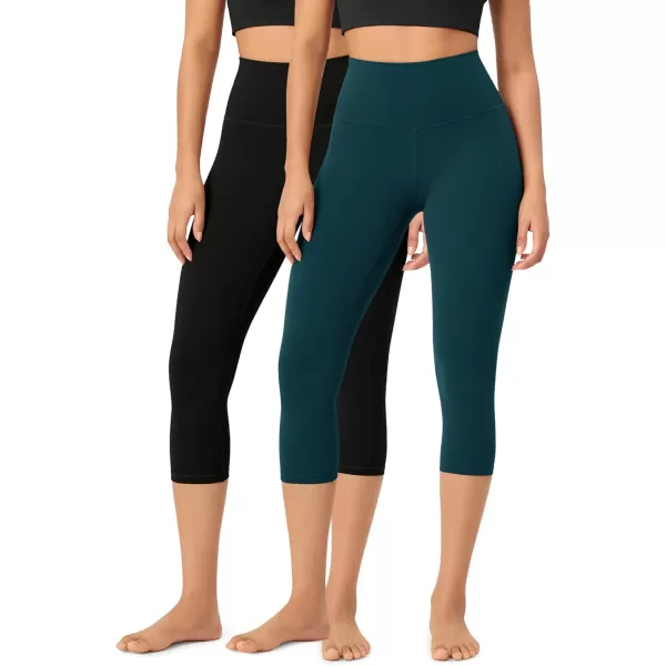 imageODODOS ODCLOUD 2Pack Buttery Soft Lounge Yoga Capris for Women 14quot  19quot  21quot High Waist Capri LeggingsBlackforest Teal