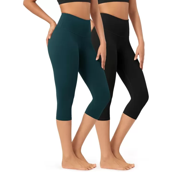 imageODODOS ODCLOUD 2Pack Buttery Soft Lounge Yoga Capris for Women 14quot  19quot  21quot High Waist Capri LeggingsBlackforest Teal