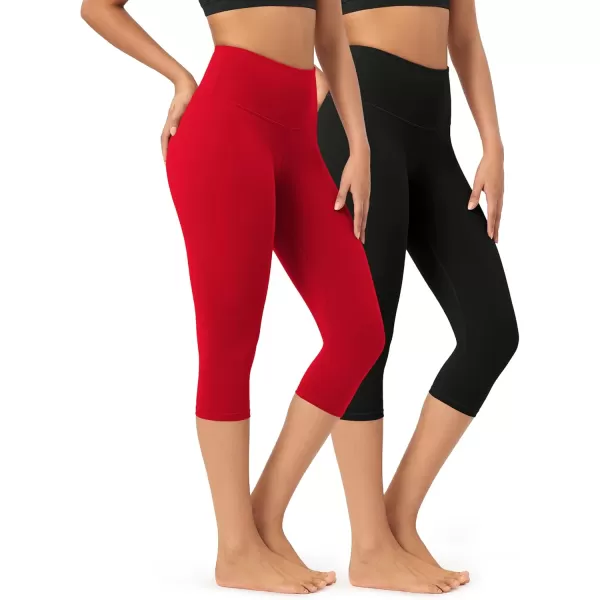 imageODODOS ODCLOUD 2Pack Buttery Soft Lounge Yoga Capris for Women 14quot  19quot  21quot High Waist Capri LeggingsBlackred