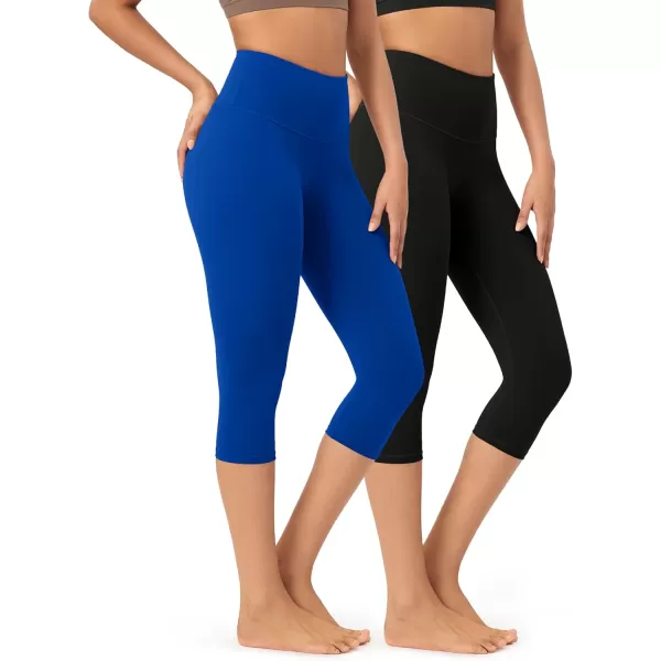 imageODODOS ODCLOUD 2Pack Buttery Soft Lounge Yoga Capris for Women 14quot  19quot  21quot High Waist Capri LeggingsBlackroyal Blue