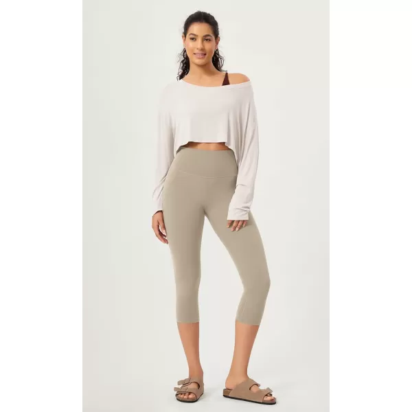 imageODODOS ODCLOUD 2Pack Buttery Soft Lounge Yoga Capris for Women 14quot  19quot  21quot High Waist Capri LeggingsBlackshaker Beige