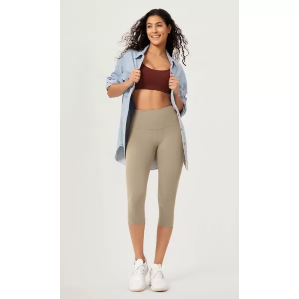 imageODODOS ODCLOUD 2Pack Buttery Soft Lounge Yoga Capris for Women 14quot  19quot  21quot High Waist Capri LeggingsBlackshaker Beige