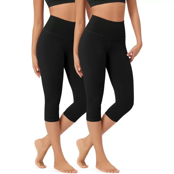 imageODODOS ODLEX 2Pack High Waist Knee Length Workout Capris for Women 14quot19quot Tummy Control Athletic Running Capri Leggings1blackblack