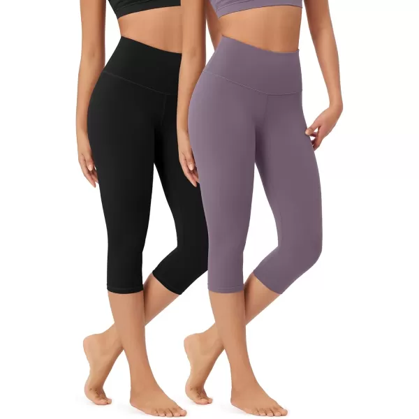 imageODODOS ODLEX 2Pack High Waist Knee Length Workout Capris for Women 14quot19quot Tummy Control Athletic Running Capri LeggingsBlackash Violet