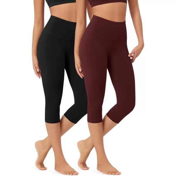 imageODODOS ODLEX 2Pack High Waist Knee Length Workout Capris for Women 14quot19quot Tummy Control Athletic Running Capri LeggingsBlackburgundy