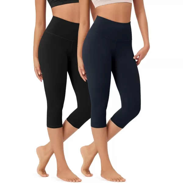 imageODODOS ODLEX 2Pack High Waist Knee Length Workout Capris for Women 14quot19quot Tummy Control Athletic Running Capri LeggingsBlackdeep Navy