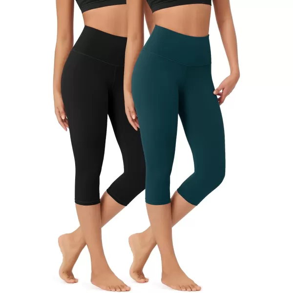 imageODODOS ODLEX 2Pack High Waist Knee Length Workout Capris for Women 14quot19quot Tummy Control Athletic Running Capri LeggingsBlackforest Teal