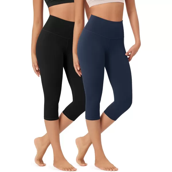 imageODODOS ODLEX 2Pack High Waist Knee Length Workout Capris for Women 14quot19quot Tummy Control Athletic Running Capri LeggingsBlacknavy