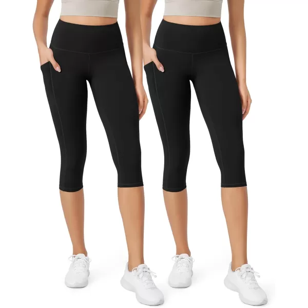 imageODODOS ODLEX 2Pack High Waist Workout Capris with Pockets for Women 14quot  19quot Yoga Capri Leggings1blackblack