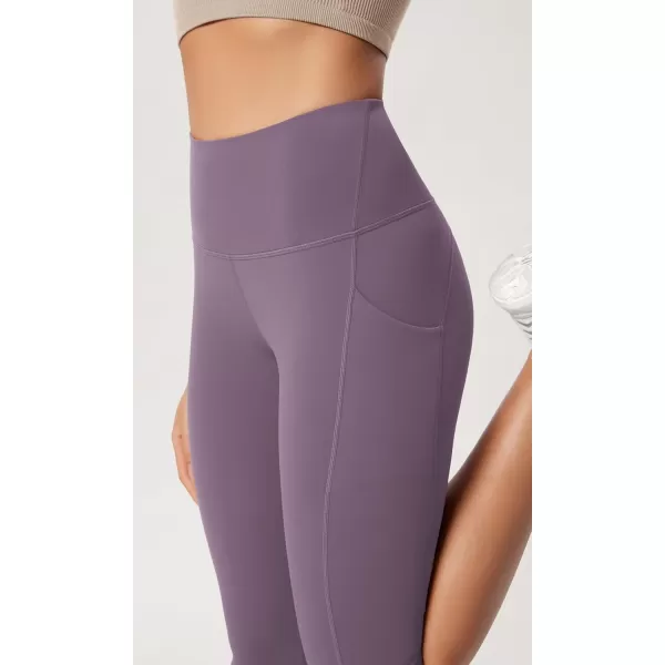 imageODODOS ODLEX 2Pack High Waist Workout Capris with Pockets for Women 14quot  19quot Yoga Capri LeggingsBlackash Violet