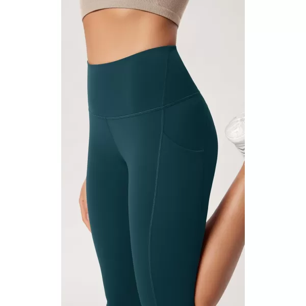 imageODODOS ODLEX 2Pack High Waist Workout Capris with Pockets for Women 14quot  19quot Yoga Capri LeggingsBlackforest Teal