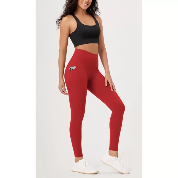 imageODODOS ODLEX 78 High Waist Workout Leggings with Pockets for Women 25quot28quot Tummy Control Athletic Yoga PantsRed