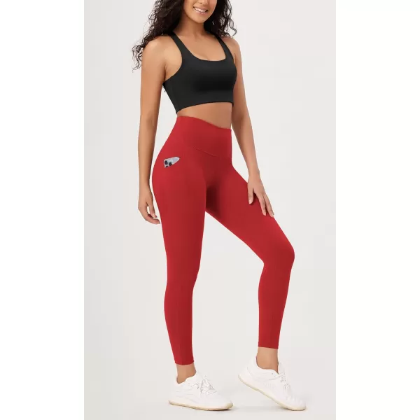 imageODODOS ODLEX 78 High Waist Workout Leggings with Pockets for Women 25quot28quot Tummy Control Athletic Yoga PantsRed