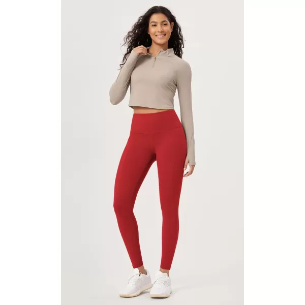 imageODODOS ODLEX 78 High Waist Workout Leggings with Pockets for Women 25quot28quot Tummy Control Athletic Yoga PantsRed