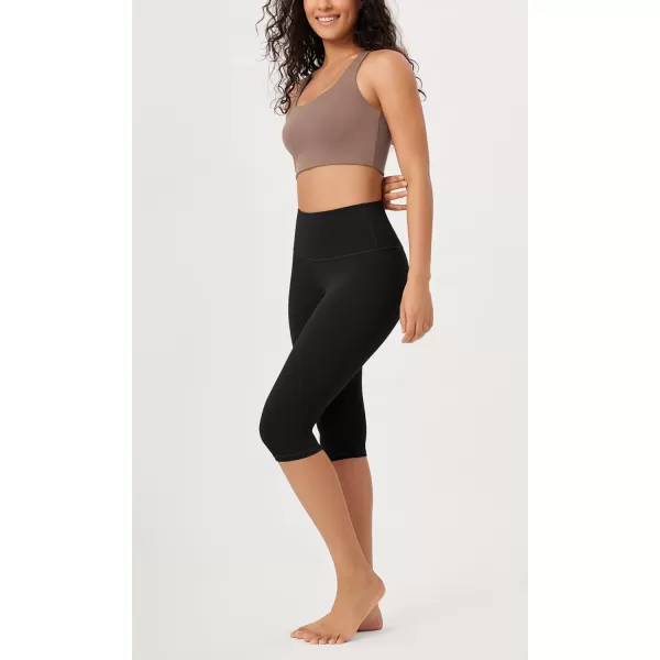 imageODODOS ODLEX High Waist Knee Length Workout Capris for Women 14quot 19quot Tummy Control Athletic Running Capri LeggingsBlack