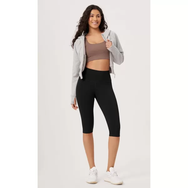imageODODOS ODLEX High Waist Knee Length Workout Capris for Women 14quot 19quot Tummy Control Athletic Running Capri LeggingsBlack
