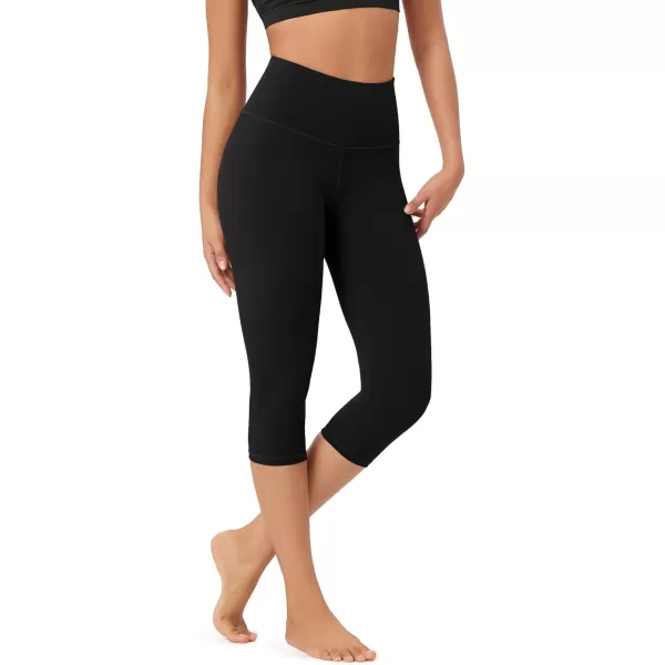 imageODODOS ODLEX High Waist Knee Length Workout Capris for Women 14quot 19quot Tummy Control Athletic Running Capri LeggingsBlack