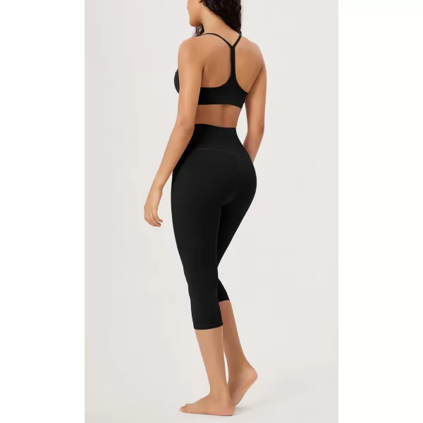 imageODODOS ODLEX High Waist Knee Length Workout Capris for Women 14quot 19quot Tummy Control Athletic Running Capri LeggingsBlack