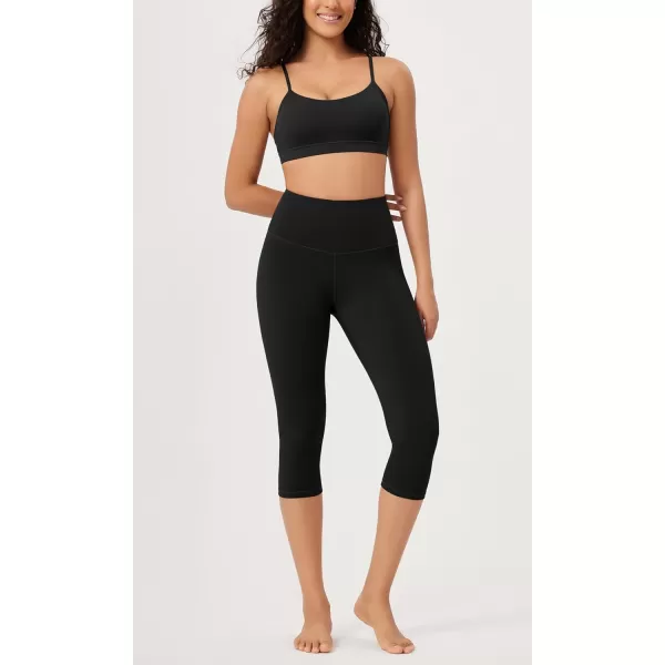 imageODODOS ODLEX High Waist Knee Length Workout Capris for Women 14quot 19quot Tummy Control Athletic Running Capri LeggingsBlack