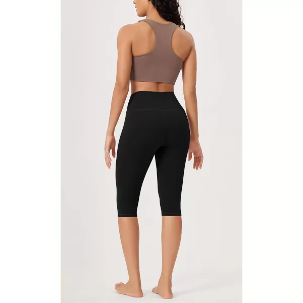imageODODOS ODLEX High Waist Knee Length Workout Capris for Women 14quot 19quot Tummy Control Athletic Running Capri LeggingsBlack